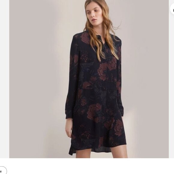WILFRED Bossut Button Up Long Sleeve Dark Floral Silk Shirt Dress size XS - Picture 1 of 8